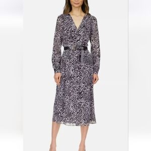 Michael Kors Animal Print Midi Dress Black & White 2X